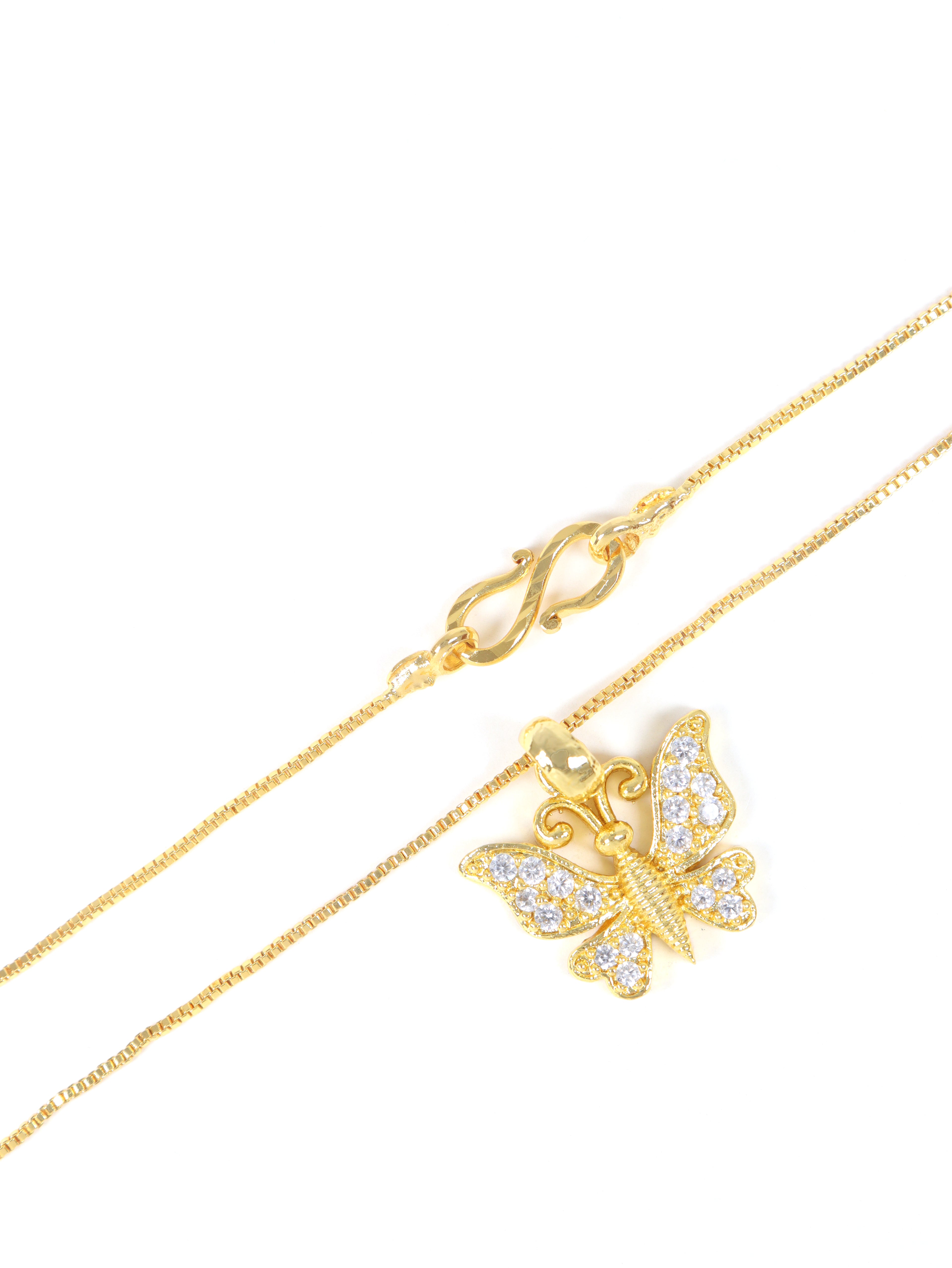 City Girl Cubic Zirconia 24CT Gold Plated Copper Minimalist Butterfly Pendant Set With Mathcing Earrings For Women and Girls.(AD LK SET 006)