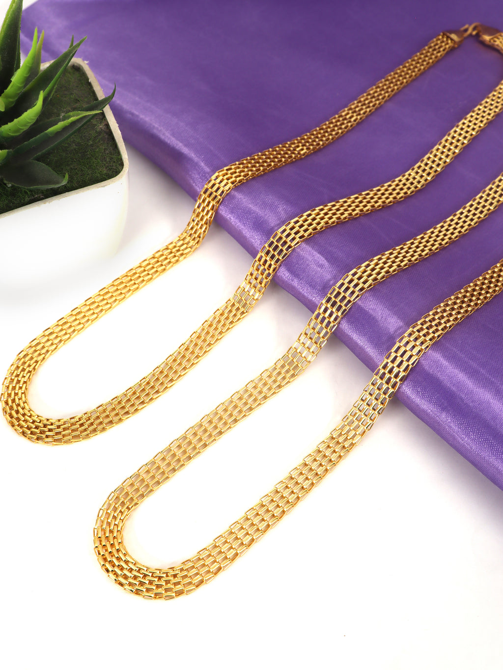 City Girl Jewellery Gold Plated Chain Pack of 2 for Men & Women | 24 Inch Brass Chain Necklace with S Hook Lock | Stylish Western & Fusion Wear Jewellery