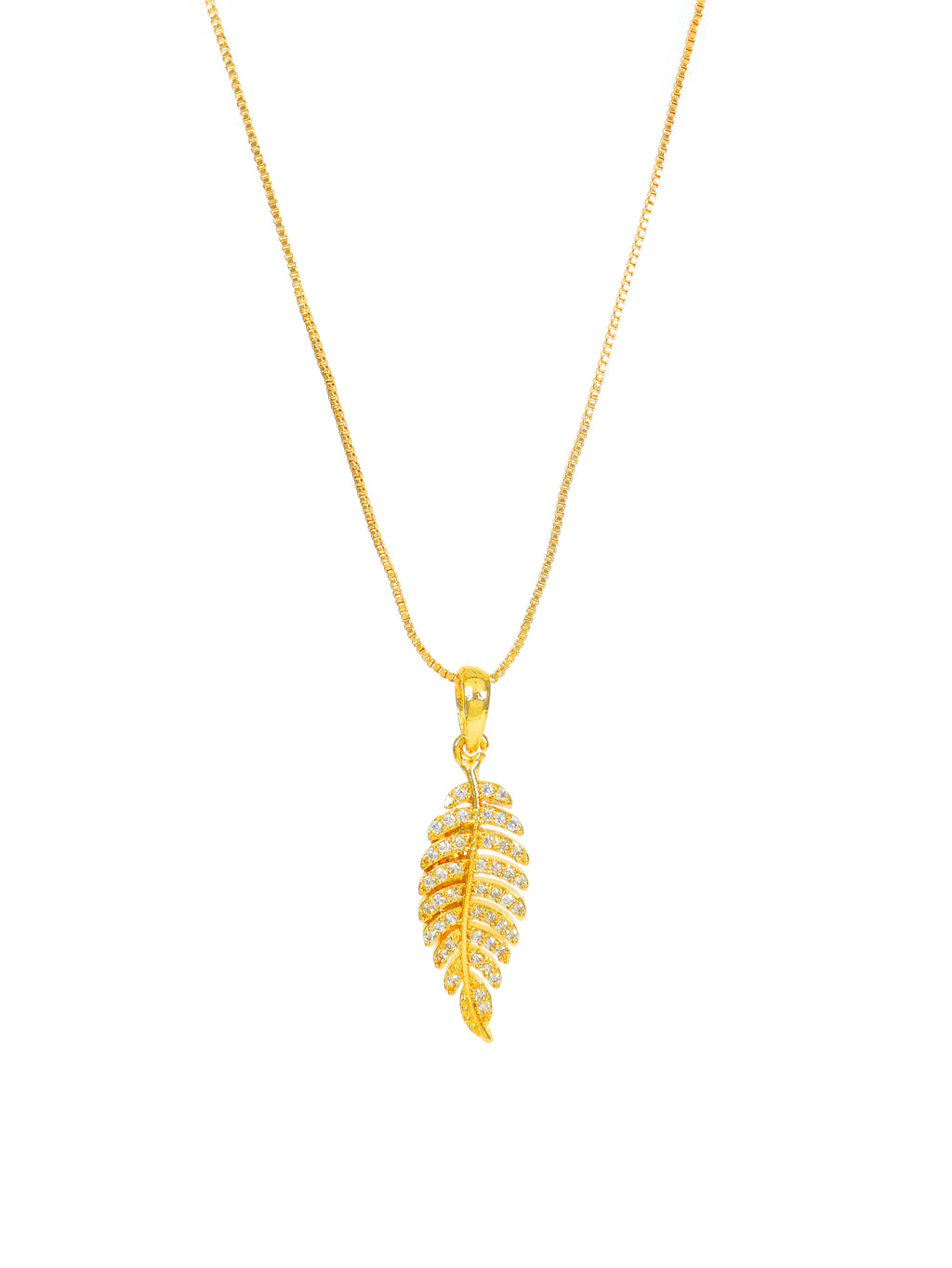 City Girl Cubic Zirconia 24CT Gold Plated Copper Minimalist Leaf Pendant Set With Mathcing Earrings For Women and Girls.(AD LK SET 005)