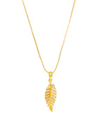 City Girl Cubic Zirconia 24CT Gold Plated Copper Minimalist Leaf Pendant Set With Mathcing Earrings For Women and Girls.(AD LK SET 005)