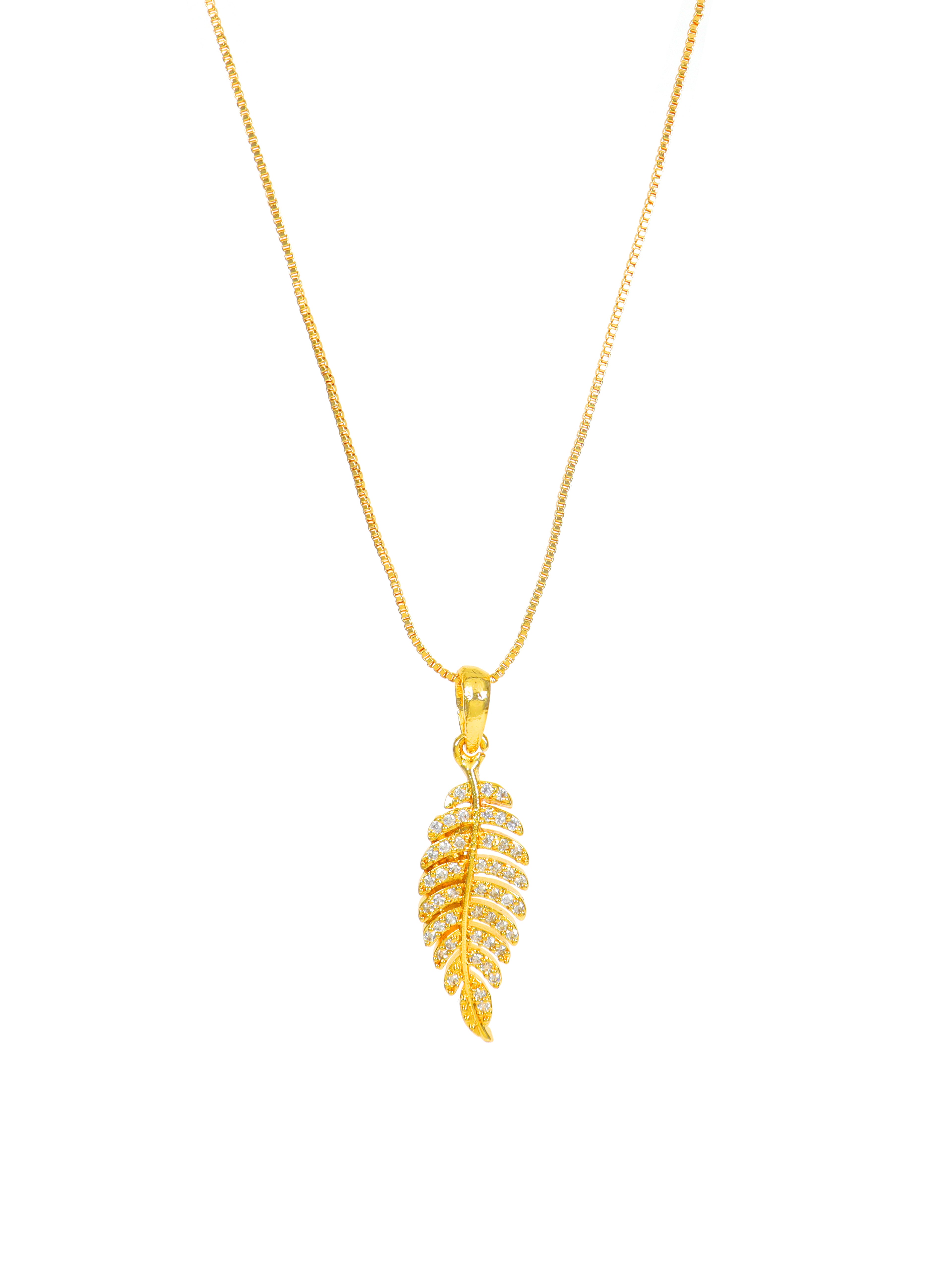 City Girl Cubic Zirconia 24CT Gold Plated Copper Minimalist Leaf Pendant Set With Mathcing Earrings For Women and Girls.(AD LK SET 005)