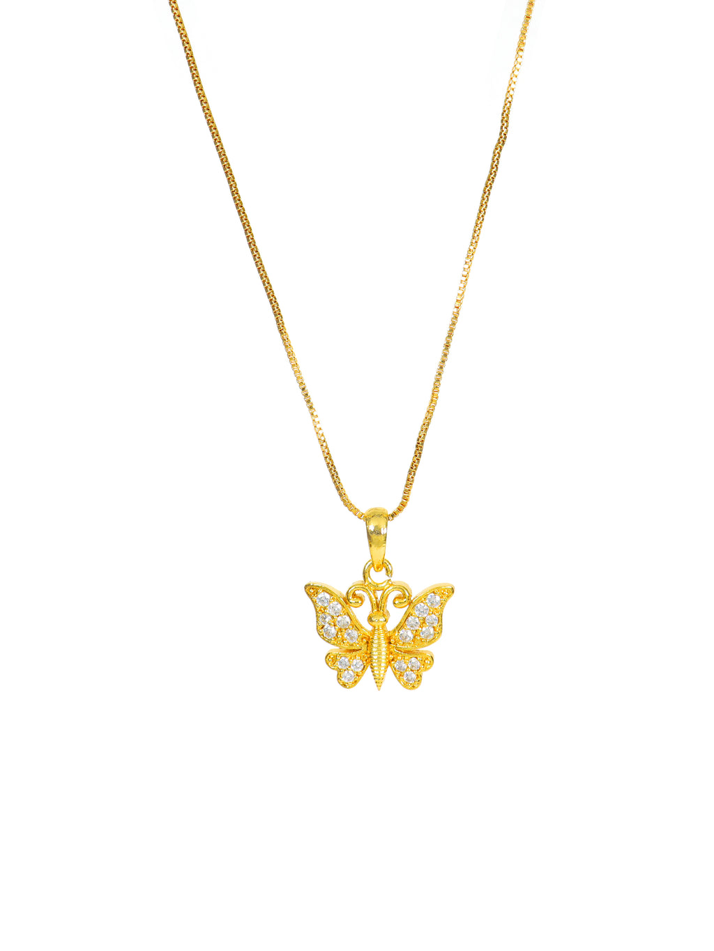 City Girl Cubic Zirconia 24CT Gold Plated Copper Minimalist Butterfly Pendant Set With Mathcing Earrings For Women and Girls.(AD LK SET 006)