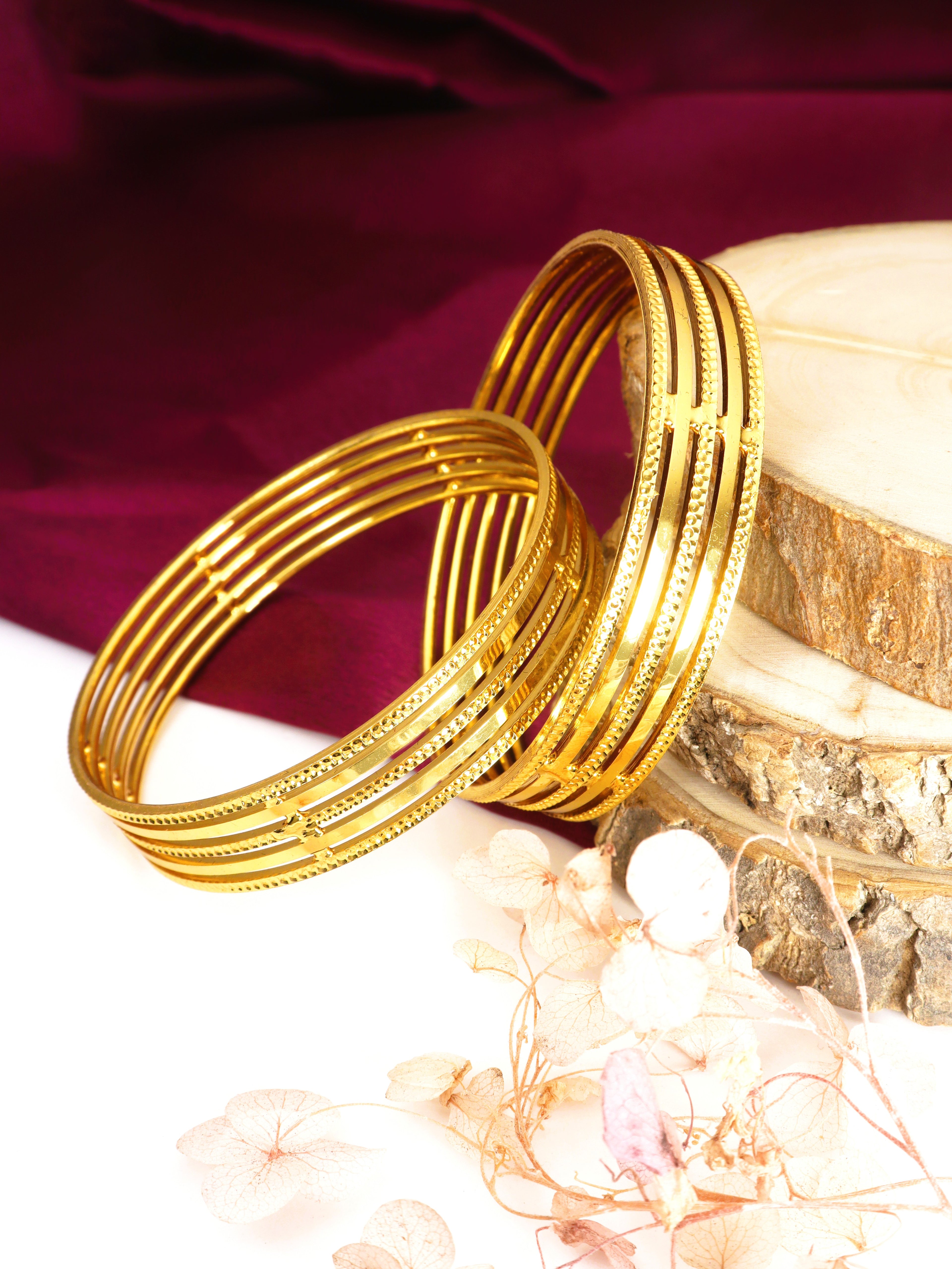 City Girl Traditional Handcrafted Anti Tarnish 24ct Gold Plated Copper Bangle KADA Set For Women and Girls. (2 pcs) (SP 784)