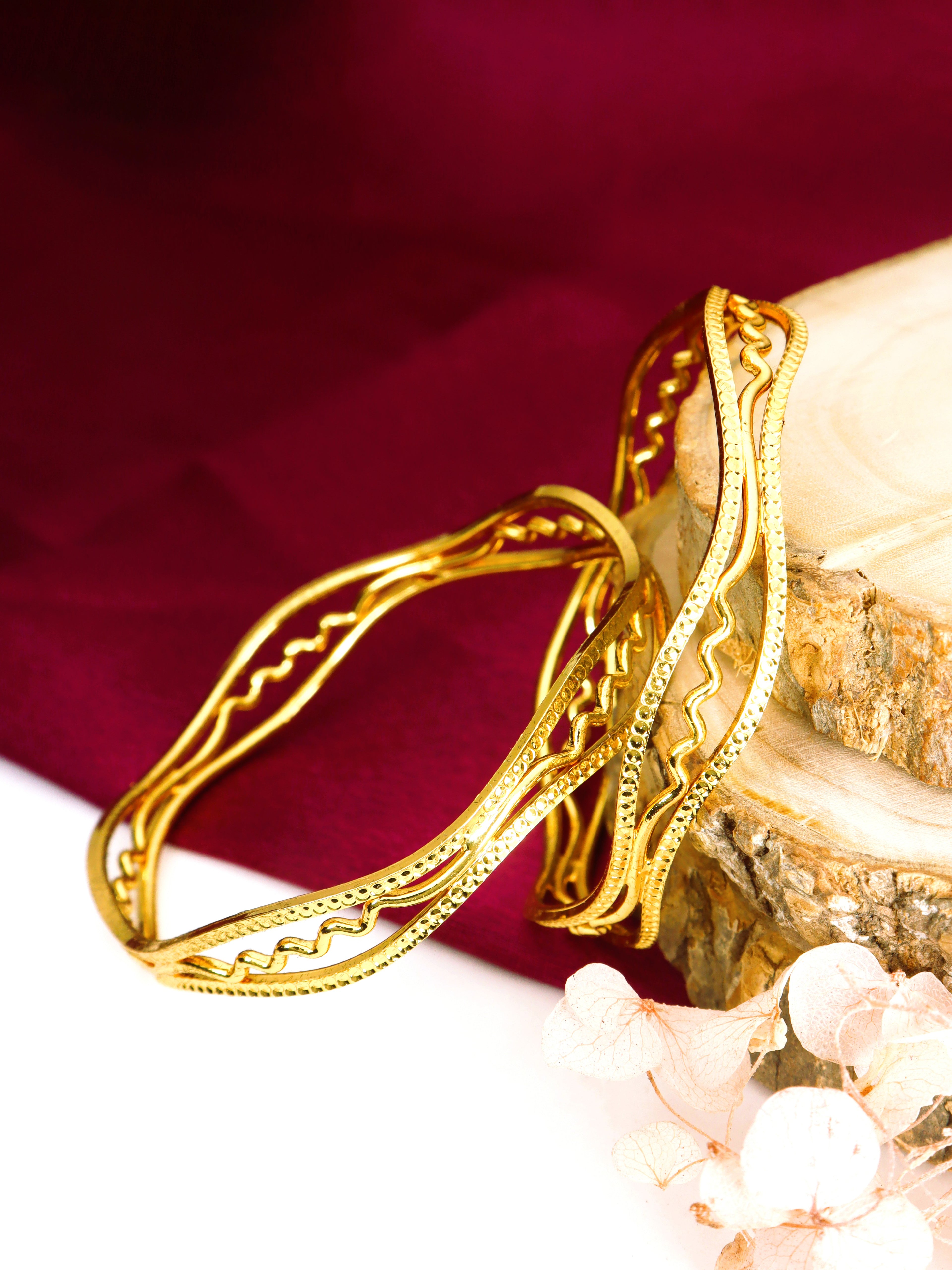 City Girl Traditional Handcrafted Anti Tarnish 24ct Gold Plated Copper Bangle KADA Set For Women and Girls. (2 pcs) (SP 750)