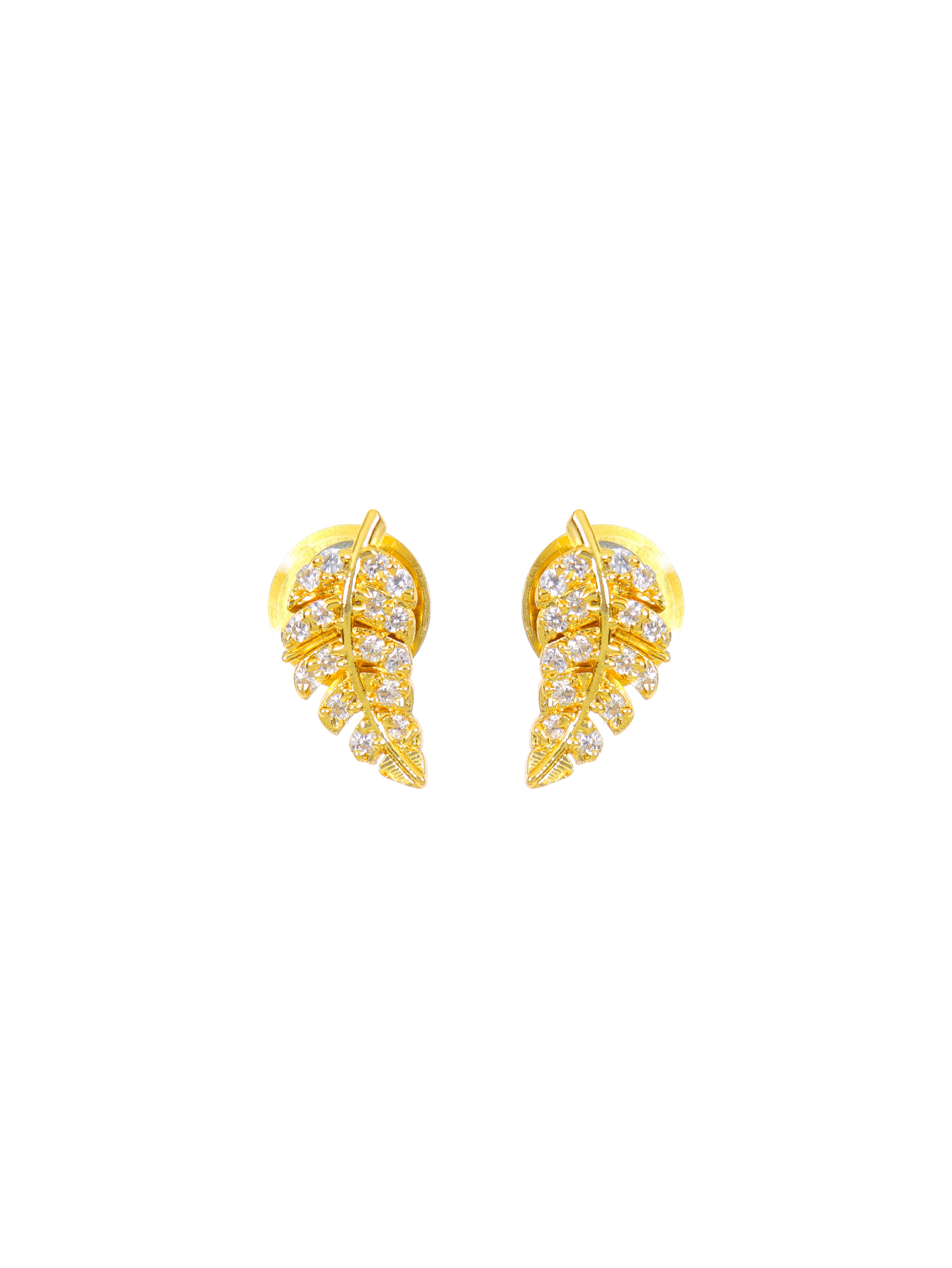 City Girl Cubic Zirconia 24CT Gold Plated Copper Minimalist Leaf Pendant Set With Mathcing Earrings For Women and Girls.(AD LK SET 005)