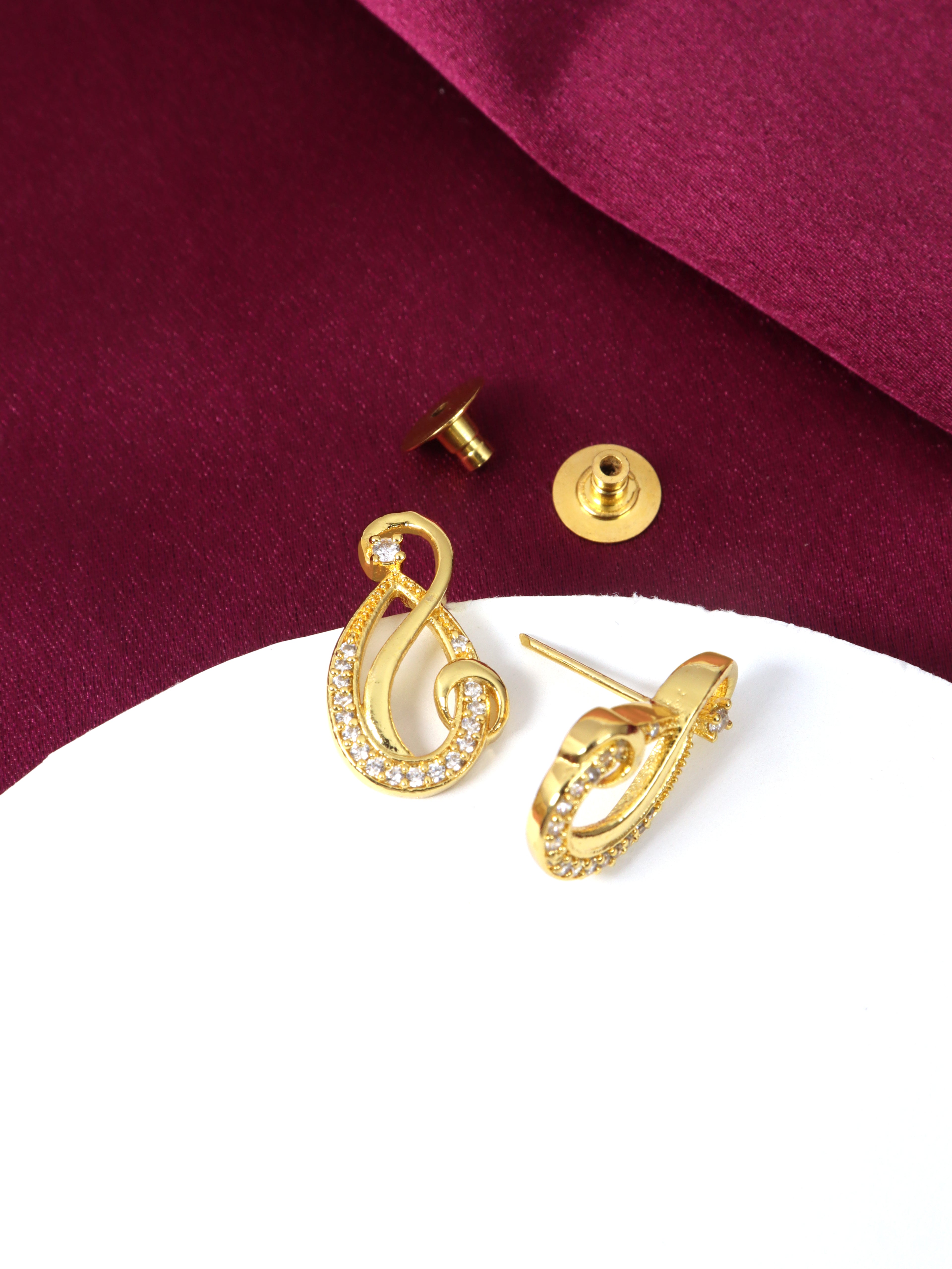 City Girl Cubic Zirconia 24CT Gold Plated Copper Minimalist Musical Note Pendant Set With Mathcing Earrings For Women and Girls.(AD LK SET 004)