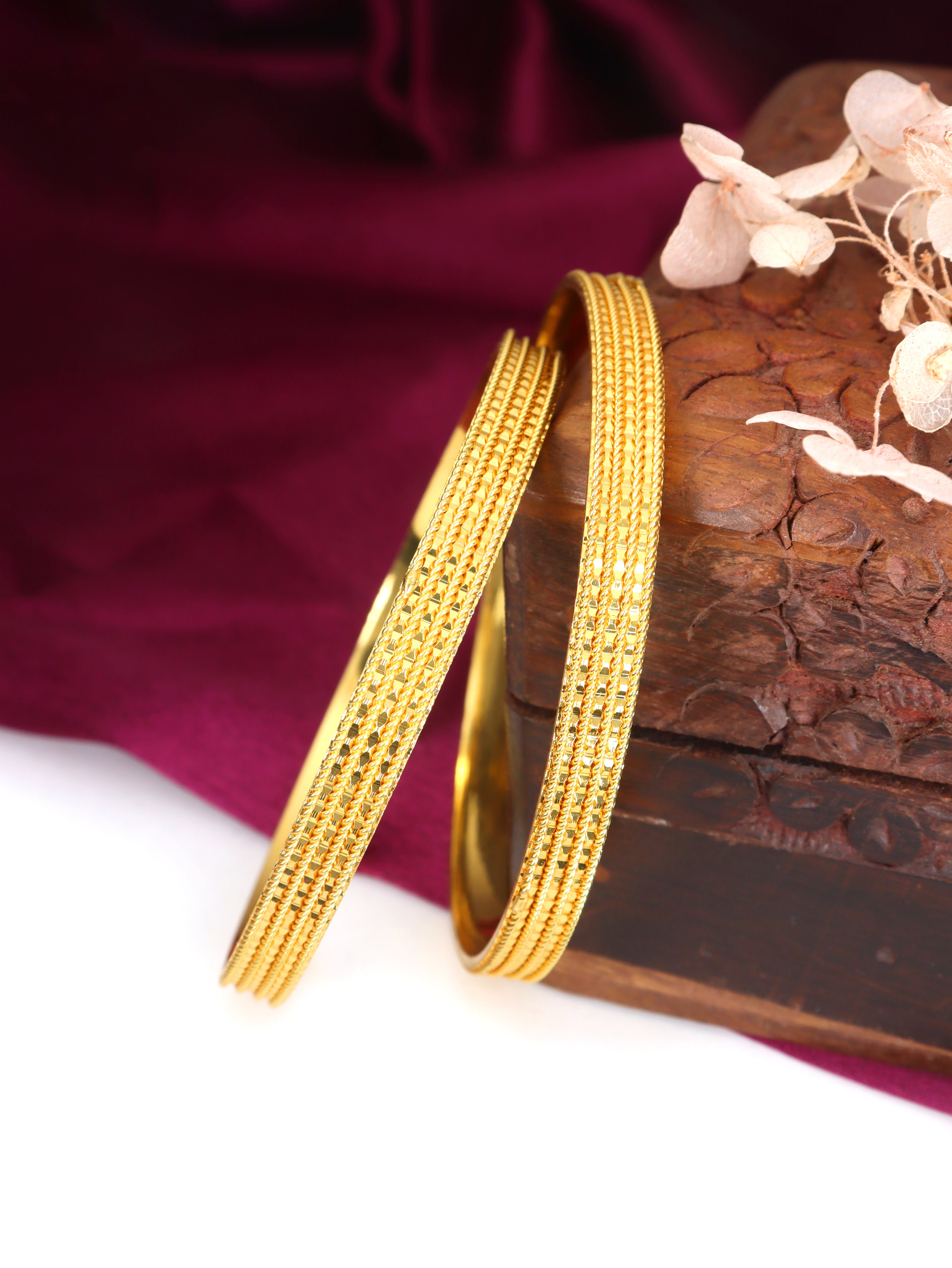 City Girl Traditional Handcrafted Anti Tarnish 24ct Gold Plated Copper Bangle KADA Set For Women and Girls. (2 pcs) (SP 4471)