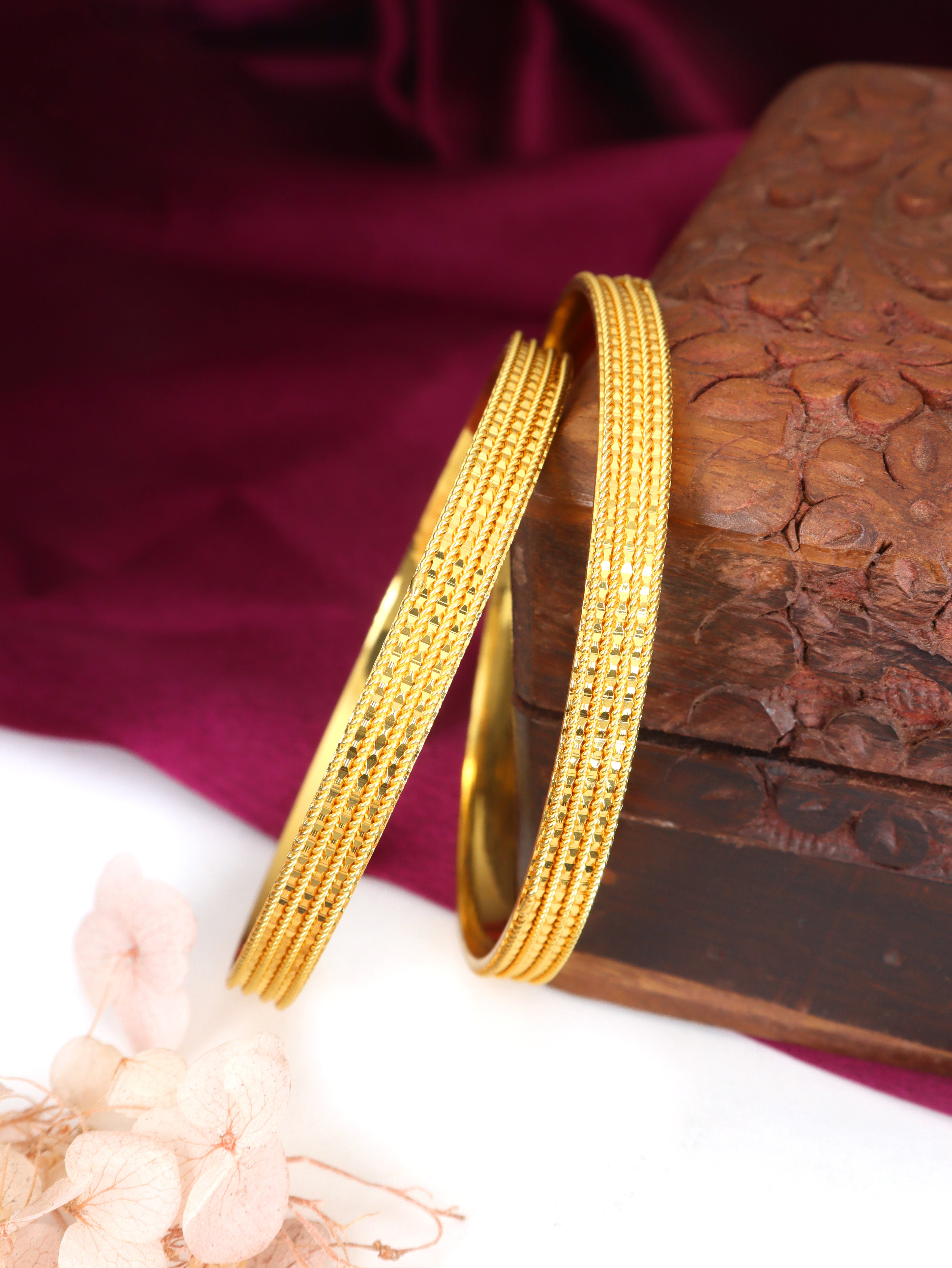 City Girl Traditional Handcrafted Anti Tarnish 24ct Gold Plated Copper Bangle KADA Set For Women and Girls. (2 pcs) (SP 4471)