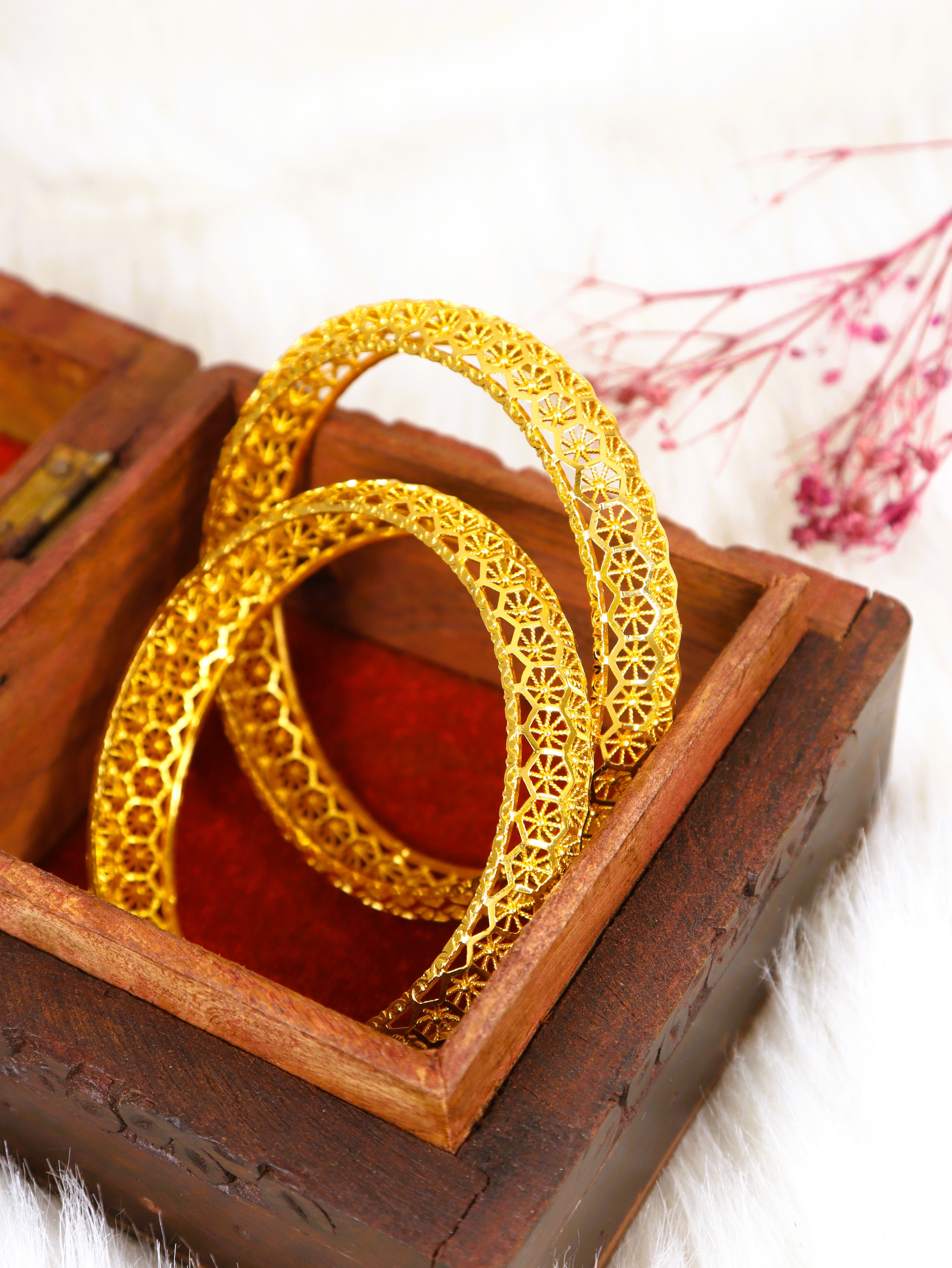 City Girl Traditional Handcrafted Anti Tarnish 24ct Gold Plated Copper Bangle KADA Set For Women and Girls. (2 pcs) (SP 2042)