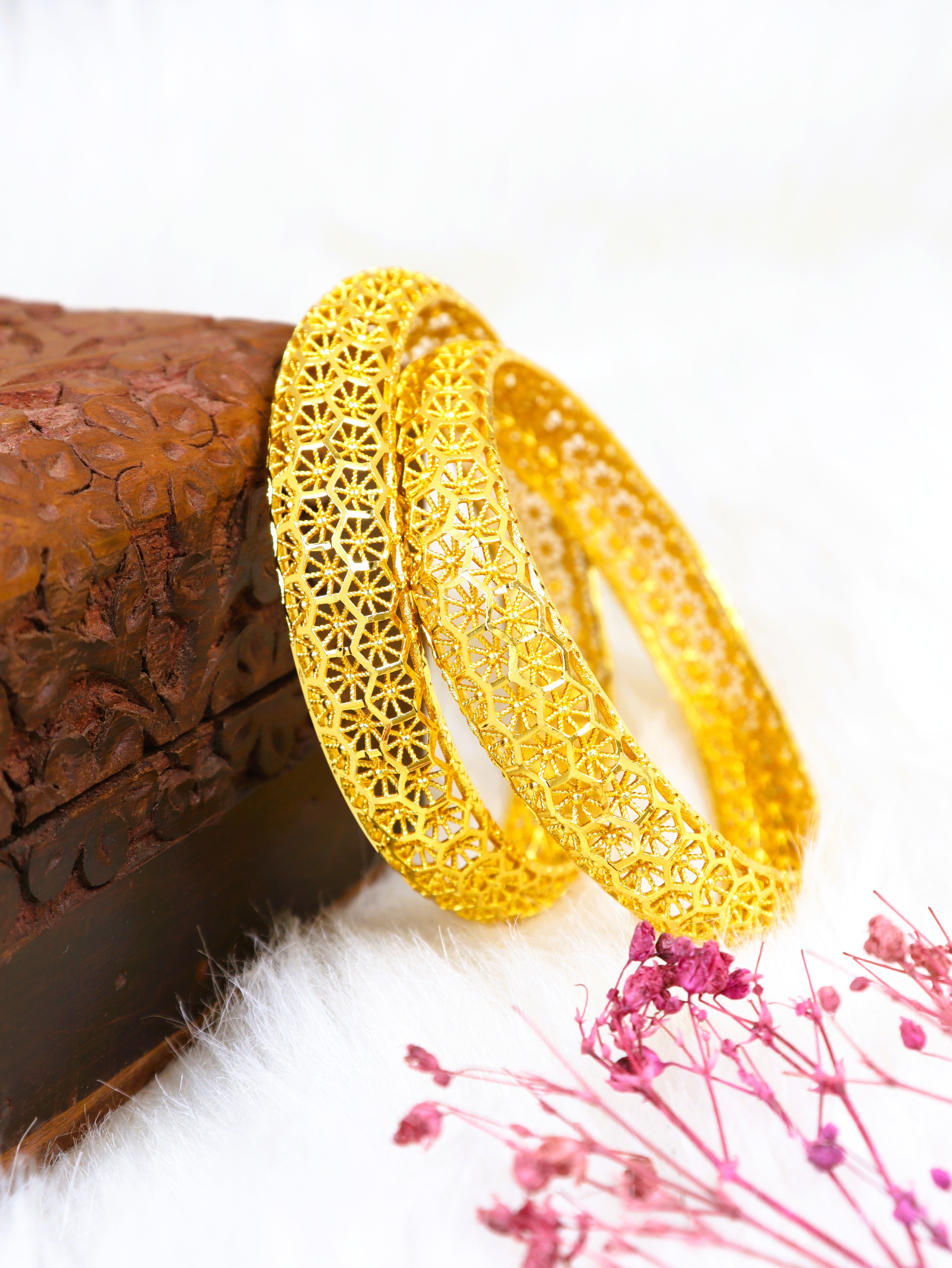 City Girl Traditional Handcrafted Anti Tarnish 24ct Gold Plated Copper Bangle KADA Set For Women and Girls. (2 pcs) (SP 2042)