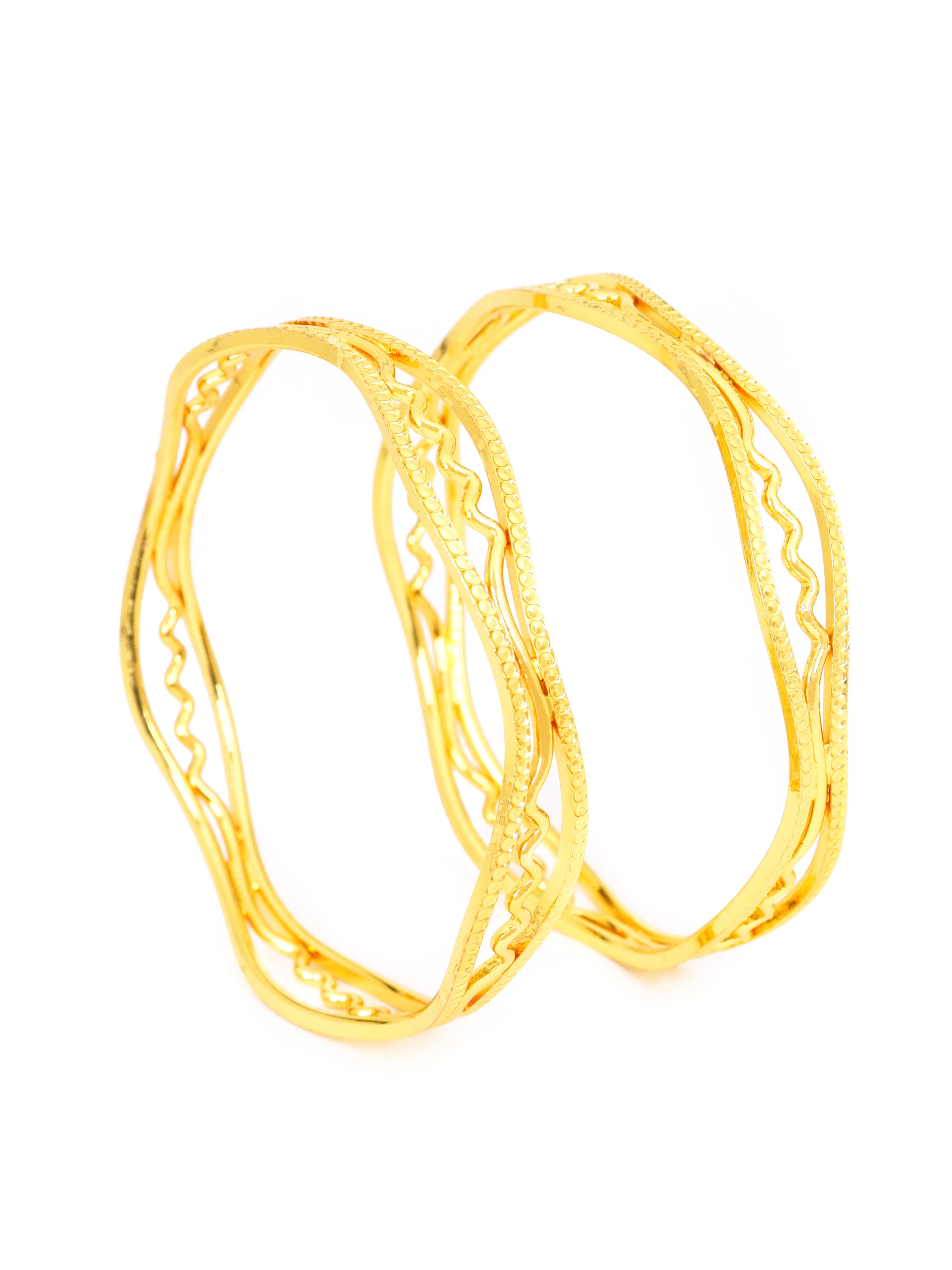 City Girl Traditional Handcrafted Anti Tarnish 24ct Gold Plated Copper Bangle KADA Set For Women and Girls. (2 pcs) (SP 750)