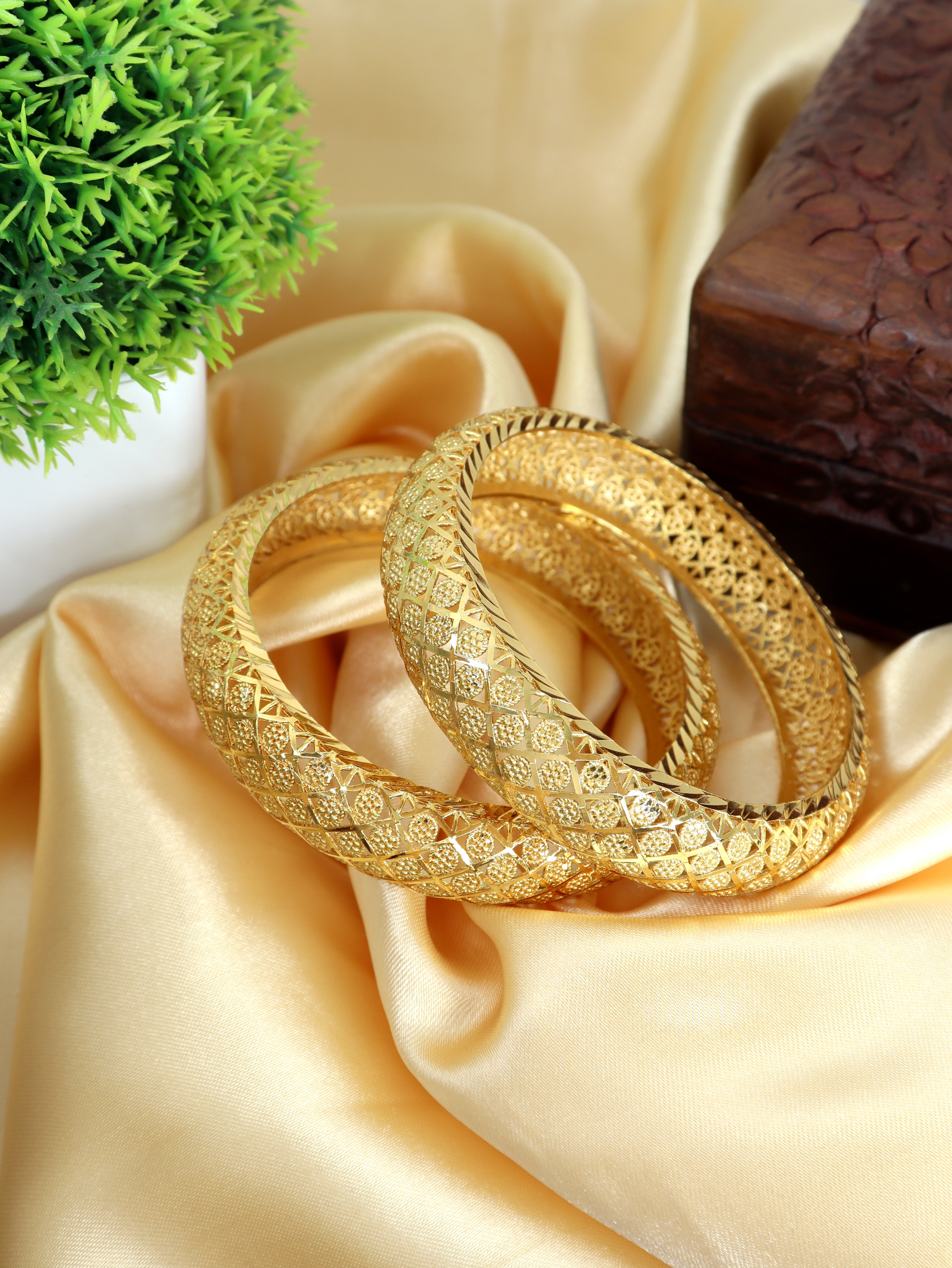 City Girl Traditional Handcrafted Anti Tarnish 24ct Gold Plated Copper Bangle KADA Set For Women and Girls. (2 pcs) (SP 2041)