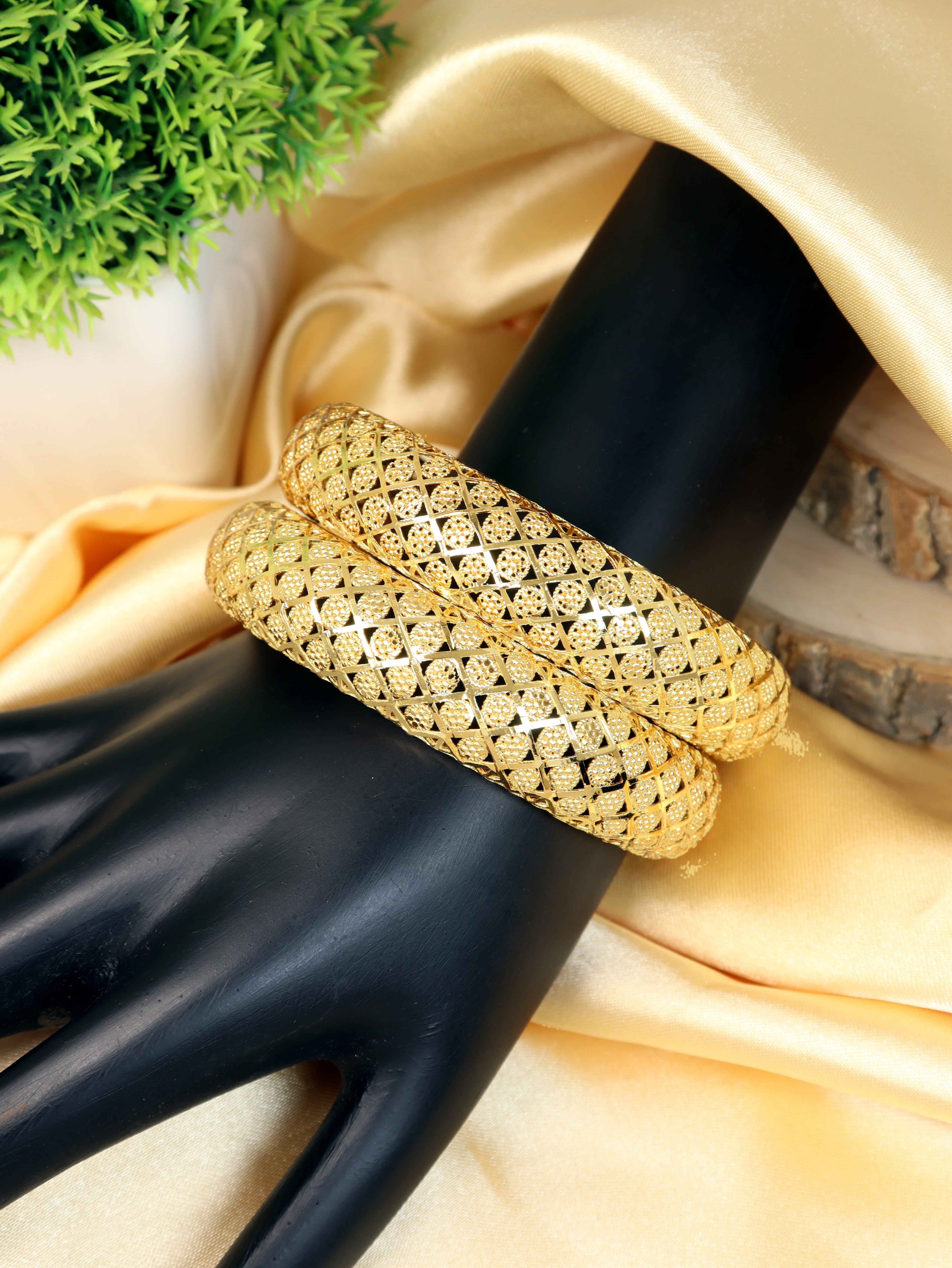 City Girl Traditional Handcrafted Anti Tarnish 24ct Gold Plated Copper Bangle KADA Set For Women and Girls. (2 pcs) (SP 2041)