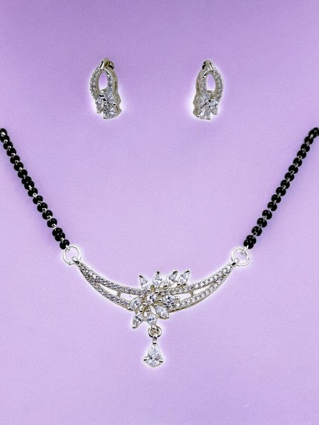 City Girl AD Rhodium Plated Regal Charm Mangalsutra Set with Earrings & Chain for Women & Girls
