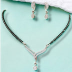 City Girl AD Rhodium Plated Divine Spark Mangalsutra Set with Earrings & Chain for Women & Girls