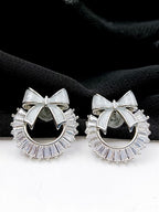 City Girl Cz Stone Stainless Steel Anti Tarnish Western Earring – Silver Twirl Design