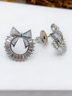 City Girl Cz Stone Stainless Steel Anti Tarnish Western Earring – Silver Twirl Design