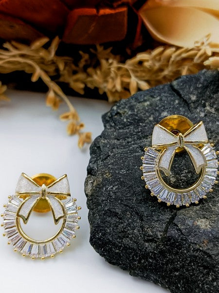 City Girl Cz Stone Stainless Steel Anti Tarnish Western Gold Pearl Drop Earring.