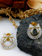 City Girl Cz Stone Stainless Steel Anti Tarnish Western Gold Pearl Drop Earring.
