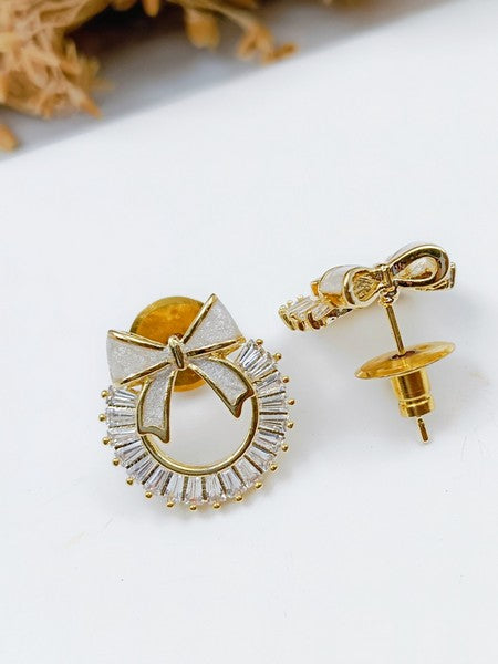 City Girl Cz Stone Stainless Steel Anti Tarnish Western Gold Pearl Drop Earring.