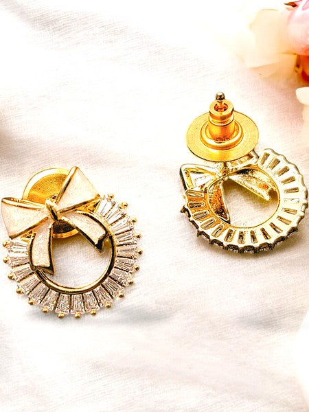 City Girl Cz Stone Stainless Steel Anti Tarnish Western Gold Pearl Drop Earring.