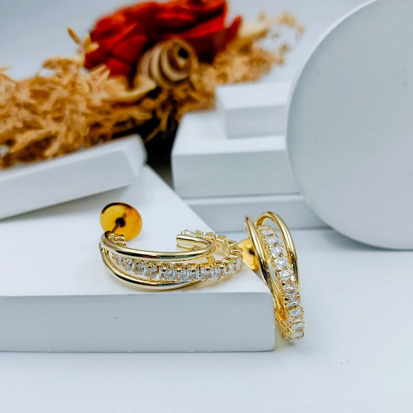 Golden Glow Hoop – CZ Stone Stainless Steel Earrings