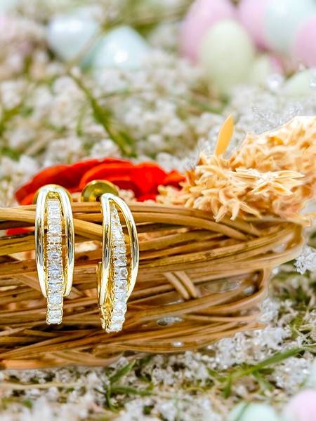 Golden Glow Hoop – CZ Stone Stainless Steel Earrings
