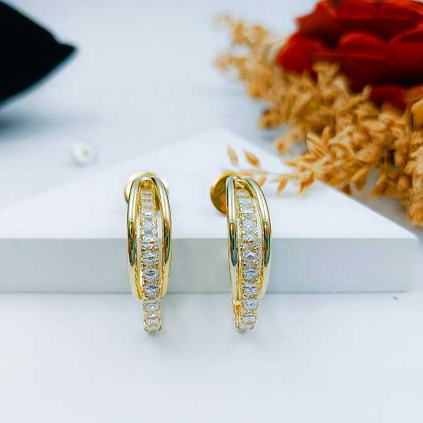 Golden Glow Hoop – CZ Stone Stainless Steel Earrings