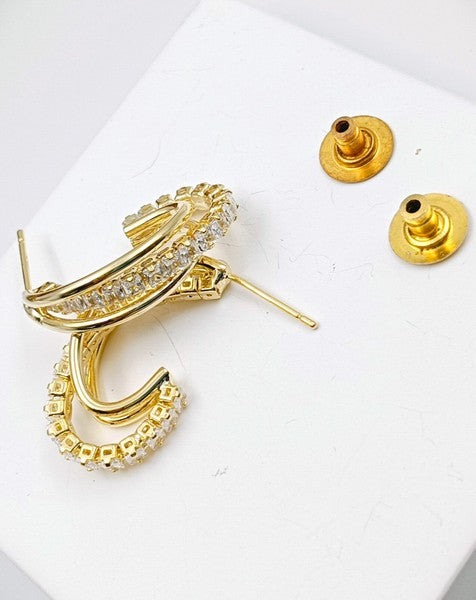 Golden Glow Hoop – CZ Stone Stainless Steel Earrings