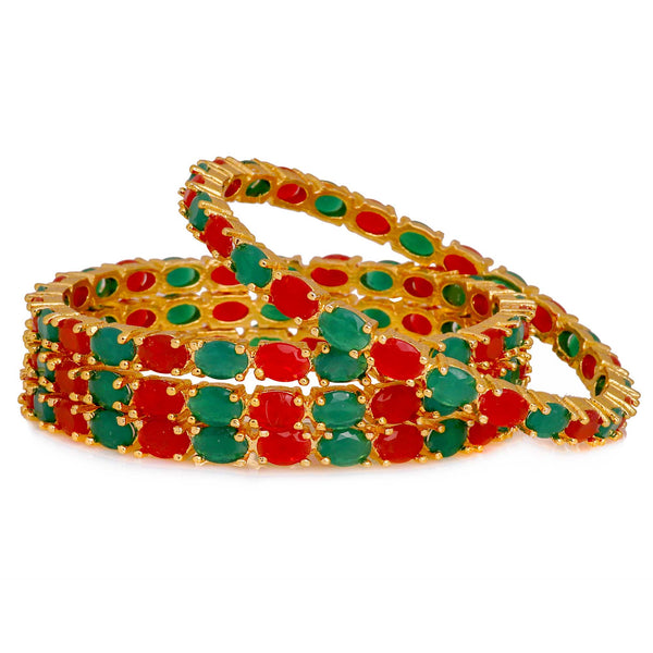 American Diamond  Bangle Red  Green (Pack of 4)