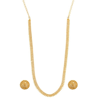 Manikya Golden Brass Bridal Necklace Set – Minimal Traditional Design with Matching Earrings