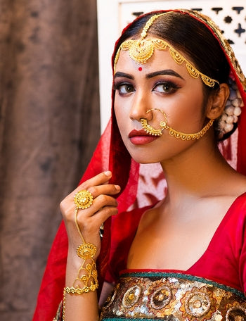 MANIKYA 24ct Gold Plated Bridal Wedding Nath for Women and Girls