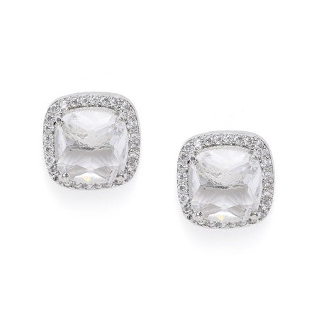 American Diamond Rhodium Plated Earrings Studs with Hydro CZ Stone – Round Cut