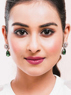 American Diamond Rhodium Plated Multi Stone Cluster Earrings With Hydro CZ Stone