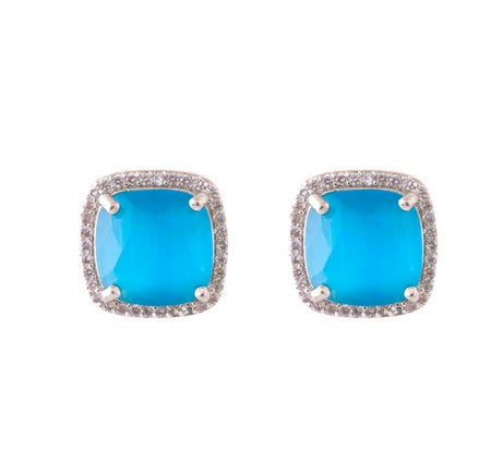 American Diamond Rhodium Plated Earrings Studs with Hydro CZ Stone – Square Cut