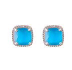 American Diamond Rhodium Plated Earrings Studs with Hydro CZ Stone – Square Cut