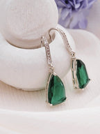 American Diamond Rhodium Plated Pear Shaped Earrings With Hydro CZ Stone