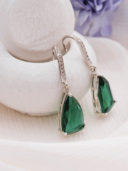 American Diamond Rhodium Plated Pear Shaped Earrings With Hydro CZ Stone