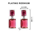 American Diamond Rhodium Plated Box Shape Earrings With Hydro CZ Stone