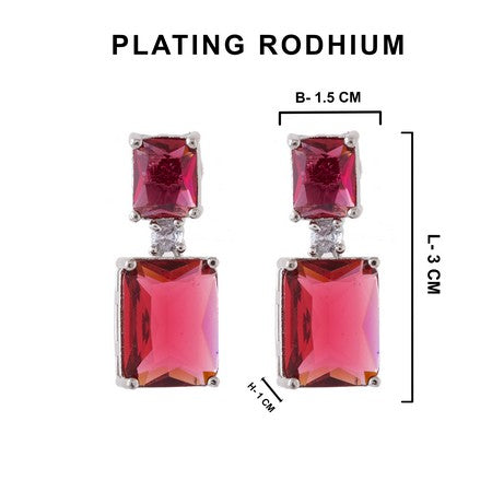 American Diamond Rhodium Plated Box Shape Earrings With Hydro CZ Stone