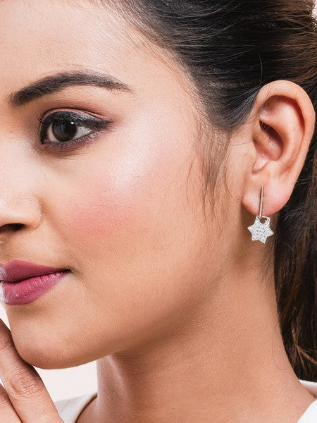 American Diamond Rhodium Plated Star Earrings with Hydro CZ Stone
