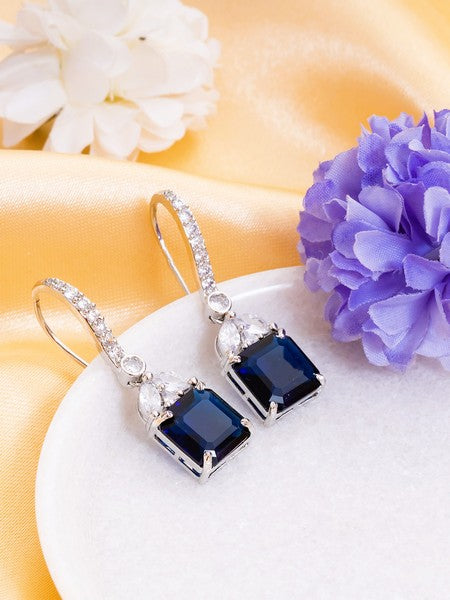 American Diamond Rhodium Plated Drop Earrings With Hydro CZ Stone