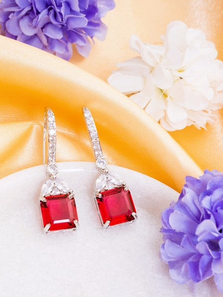 American Diamond Rhodium Plated Drop Earrings With Hydro CZ Stone