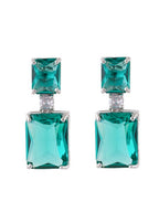 American Diamond Rhodium Plated Box Shape Earrings With Hydro CZ Stone