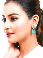 American Diamond Rhodium Plated Oval Shaped Earrings With Hydro CZ Stone