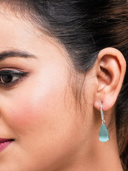 American Diamond Rhodium Plated Pear Shaped Earrings With Hydro CZ Stone