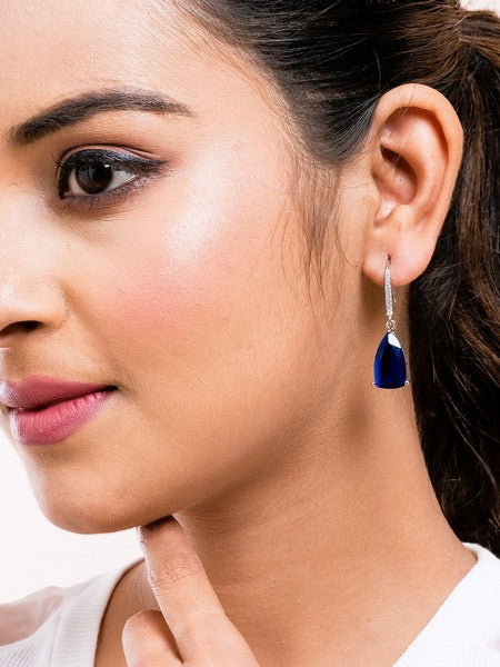 American Diamond Rhodium Plated Pear Shaped Earrings With Hydro CZ Stone
