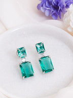 American Diamond Rhodium Plated Box Shape Earrings With Hydro CZ Stone