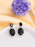 American Diamond Rhodium Plated Oval Shaped Earrings With Hydro CZ Stone