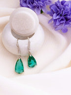 American Diamond Rhodium Plated Pear Shaped Earrings With Hydro CZ Stone